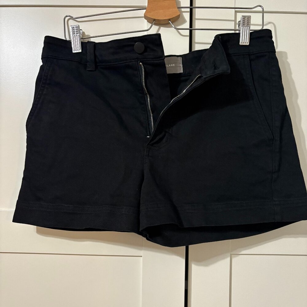 Everlane black tailored high waist stretch denim shorts size 8